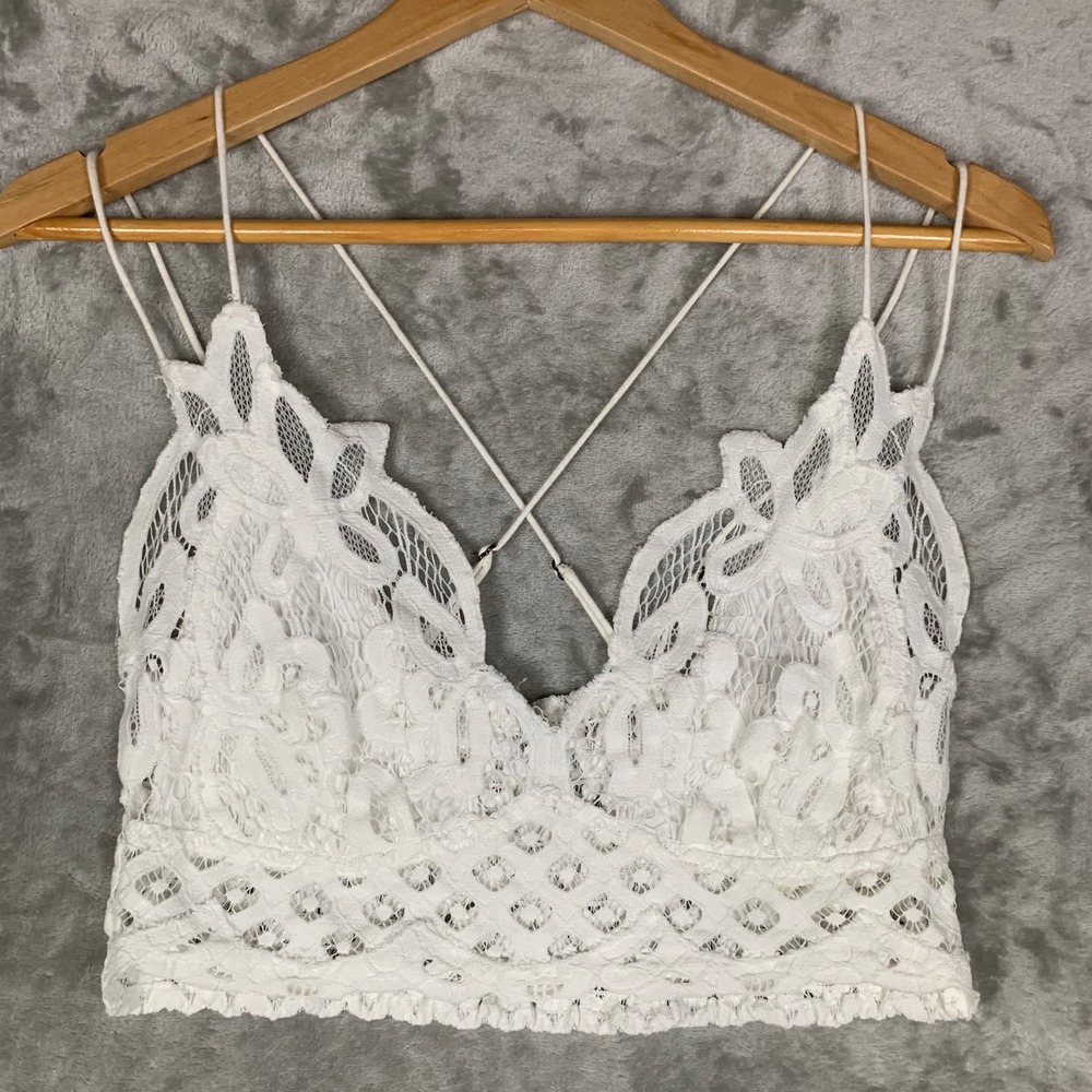 Free People FP One Adella Bralette Large White Lace Boho Floral Strappy Bra Top